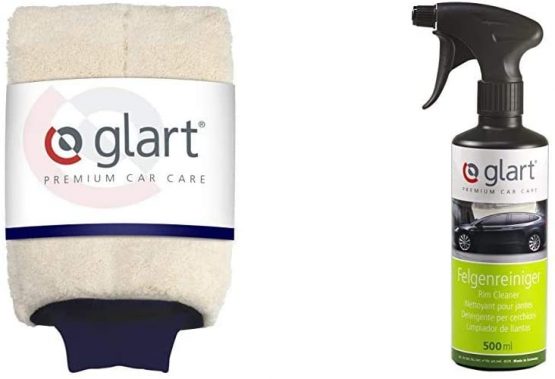 Glart 44WH Microfiber Glove for Car Wash, White + Glart 45FR Car Alloy Wheel Rim Cleaner 500ml Dirt Remover with Color Indicator against Brake Dust