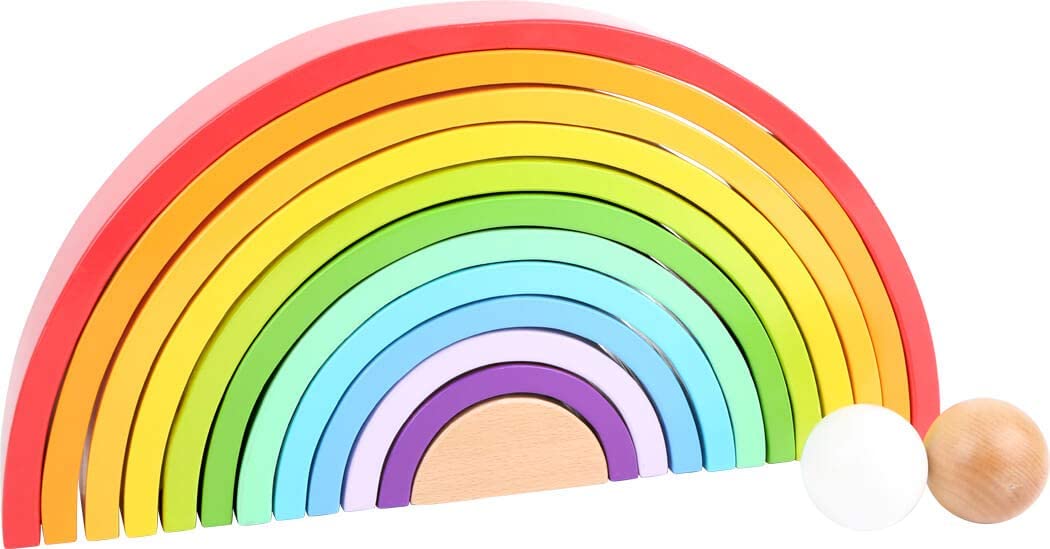 Small Foot 11412 XL Rainbow Wooden Building Blocks, 12-Piece Arch with 2 Balls for Kindergarten and Education Toys Multicolored - Image 2