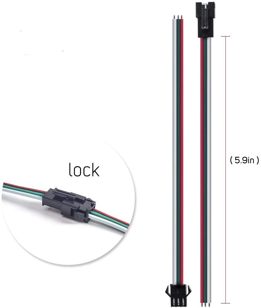 BTF-LIGHTING JST SM 3 Pin Connectors for WS2812B WS2811 WS2812 LED Strip Female Male 15cm 20awg Wire 20pairs