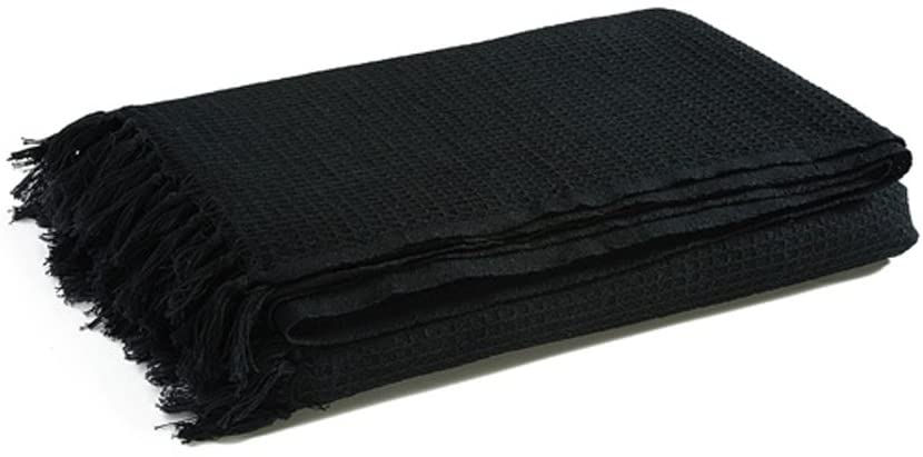 EHC Waffle Cotton Woven King Size Sofa Throw 3 Seater Sofa/Chair/Double Bed, 228 x 254 cm, Black, King(225 x 250 cm)