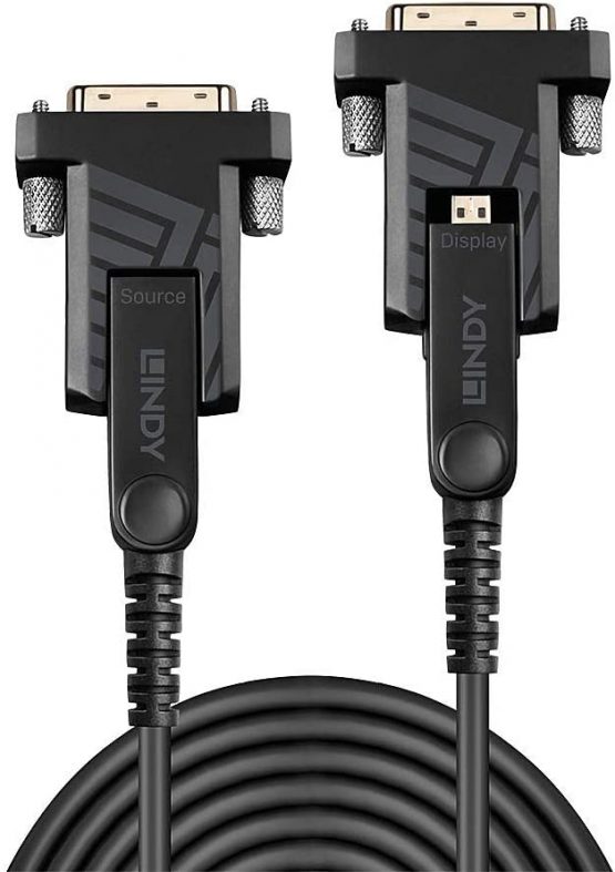 LINDY 40m Fibre Optic Hybrid Micro-HDMI 2.0 18G Cable with Detachable HDMI & DVI Connectors - Image 2