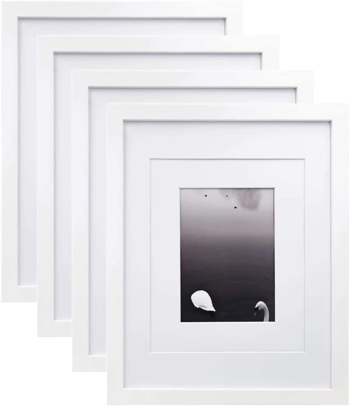 EGOFINE 14x11 Picture Frame,100% Solid Wood Frames with 10x8 Mat,14x11 Photo Frames with Acrylic Glass,35.6x27.9cm Poster Frame for Tabletop and Wall Mounting,White,4 Pack
