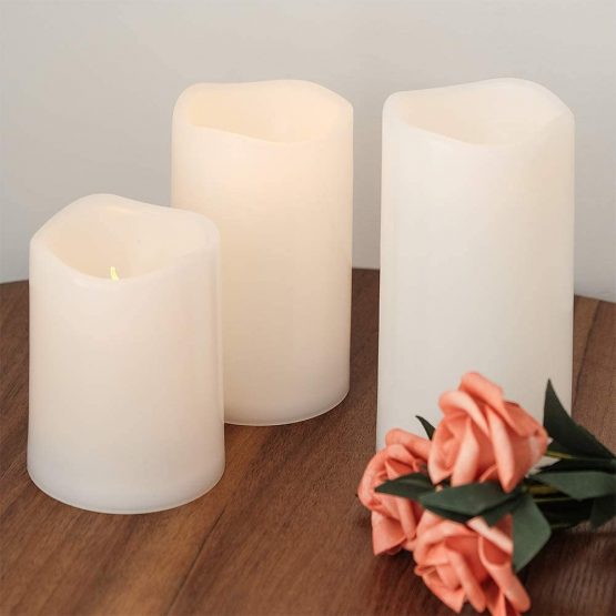 Eldnacele Flameless Flickering Waterproof Candles All Weather Battery Operated LED Candles with Remote Control and Timer Heat Reistant Candles for Outdoor & Indoor Decoration Set of 3 - Image 4