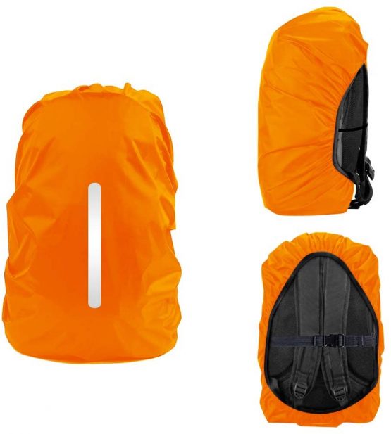 LAMA 2pcs Waterproof Rain Cover for Backpack, Reflective Rainproof Protector for Anti-dust and Anti-Theft M 26L-40L Black Orange - Image 2