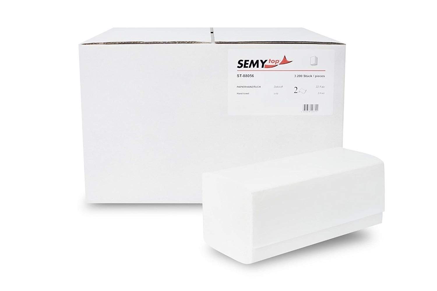 SemyTop Paper Hand Towels with ZZ-Fold, 2-ply, brilliant white, 24 x 21 cm (3200 Sheets)