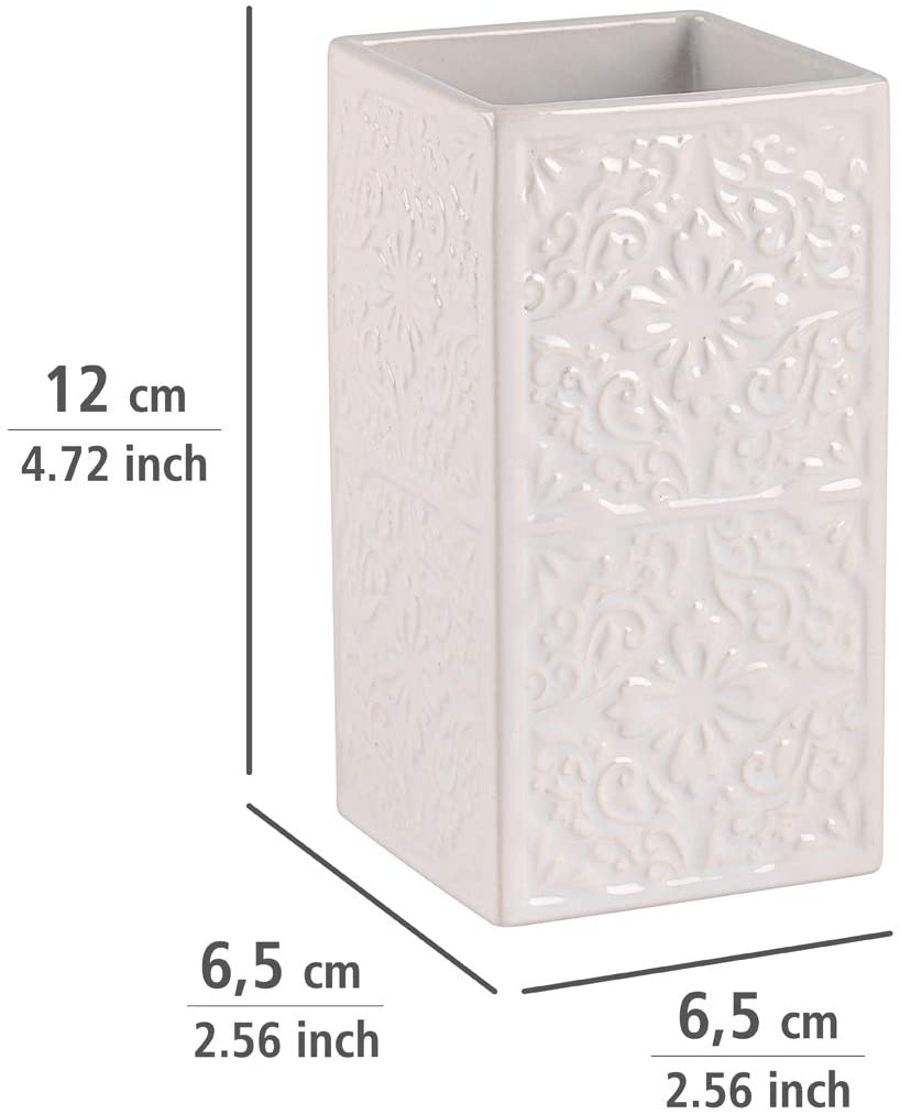 WENKO 22649100 Toothbrush tumbler Cordoba White - holder for toothbrush and toothpaste Ceramic, 6.5 x 12 x 6.5 cm, White - Image 4