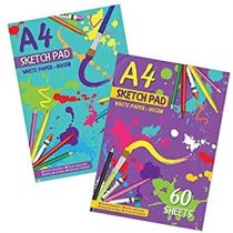 2 Packs of A4 Sketchbook Drawing Paper - Sketch Pad Kids Coloring Book and Art Paper - Easy to Use Doodle Pad with 80 GSM 60 Sheets Each