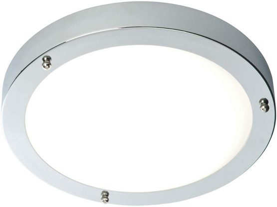 Saxby Portico LED Bathroom Ceiling Light IP44 9W Cool White Flush LED Module Chromel Finish Frosted Glass 220-240V