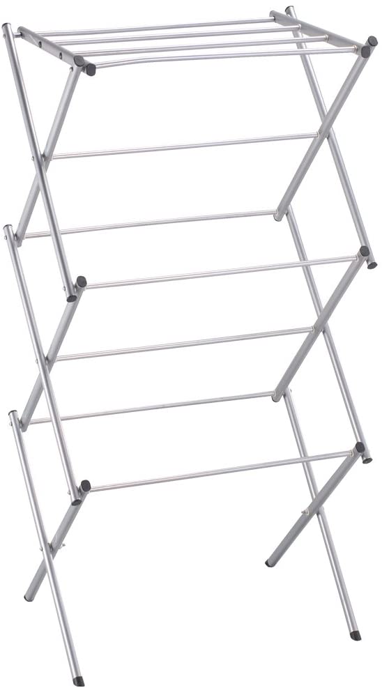 Home Vida Accordion Drying Rack 3-Tier X-Frame Clothes Airer with Foldable Metal Design, Indoor/Outdoor Use, Silver