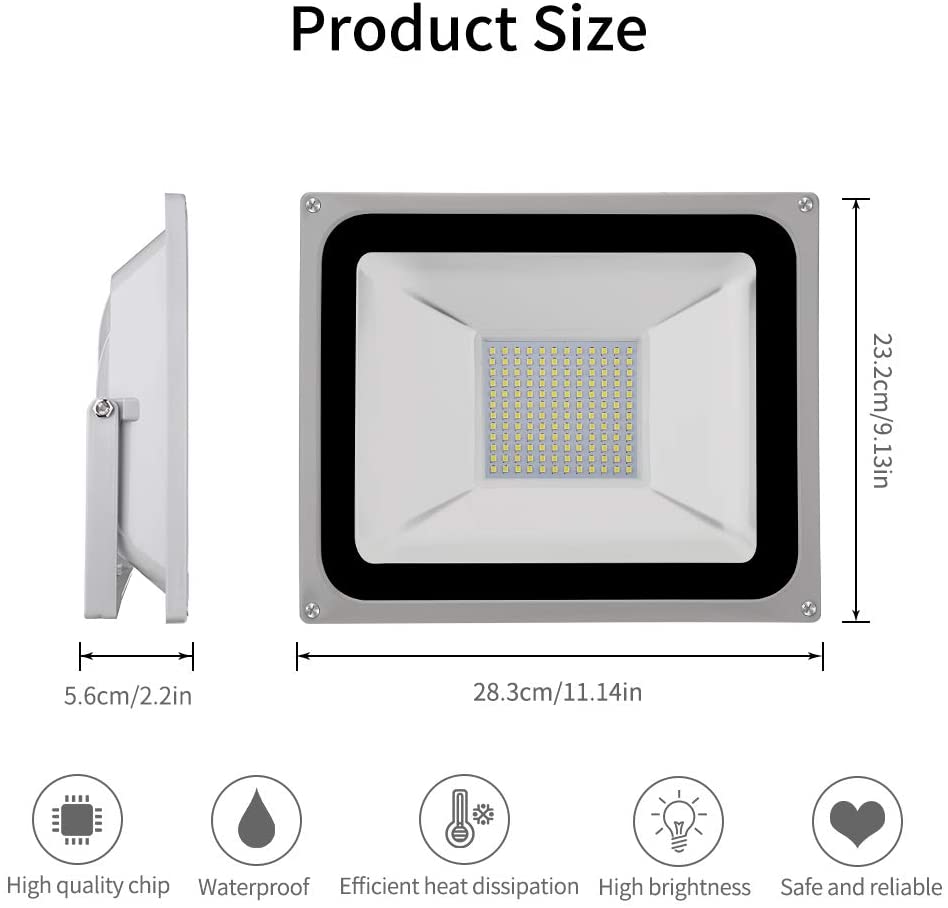 LED Floodlight 100W 8000lm Super Bright Security Spotlight Waterproof