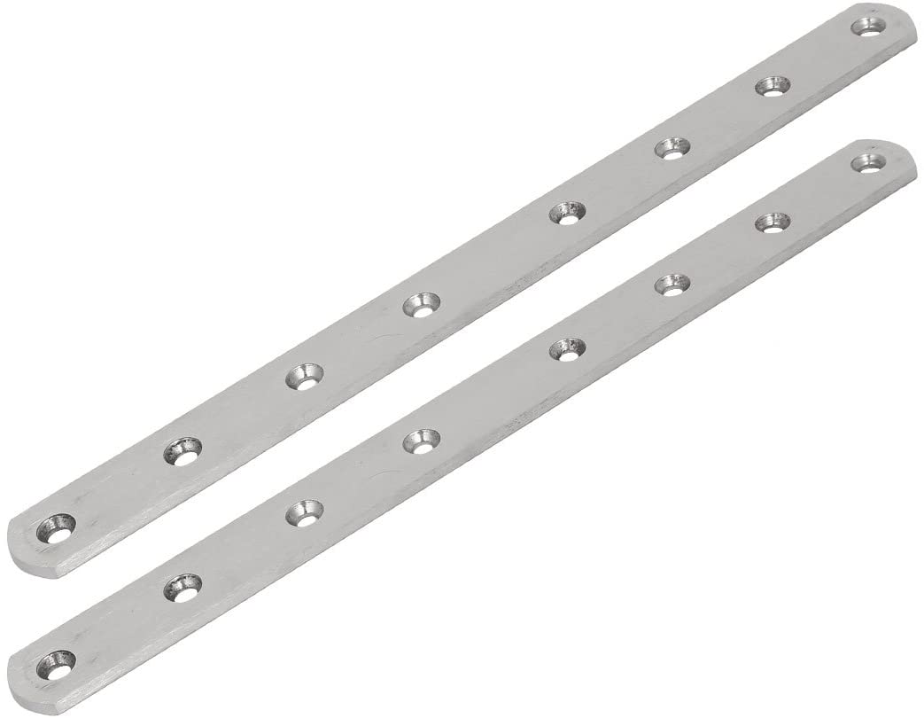 sourcing map 295mmx25mmx4mm Stainless Steel Straight Flat Fixing Mending Plates Brackets 2pcs, Silver, 295mm x 25mm x 4mm,2 pcs