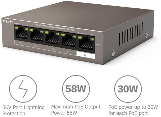 Tenda TEF1105P 5 Port 10/100 PoE Switch - Image 2