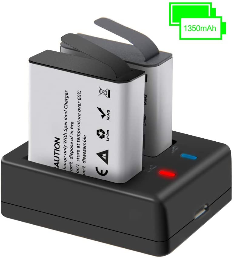 1350mAh Action Camera Battery, Rechargeable Batteries (2Pack) with USB