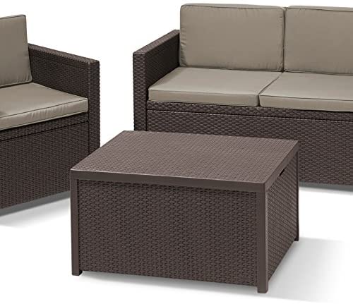 Keter Allibert Arica rattan effect Coffee Table with storage Outdoor Garden Furniture - Brown, 79 x 59 x 42 cm - Image 2
