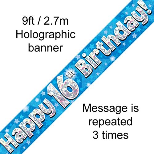 16th Birthday Blue Holographic Banner by Signature Balloons, Large