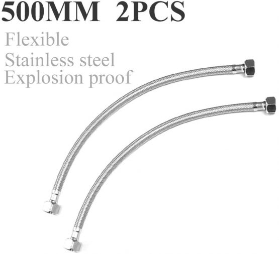 Pair of Flexible Pipes for Bathroom/Kitchen/Toilet Taps British Standard Pipe M10 x1/2 Fitting 500mm Long - Image 2