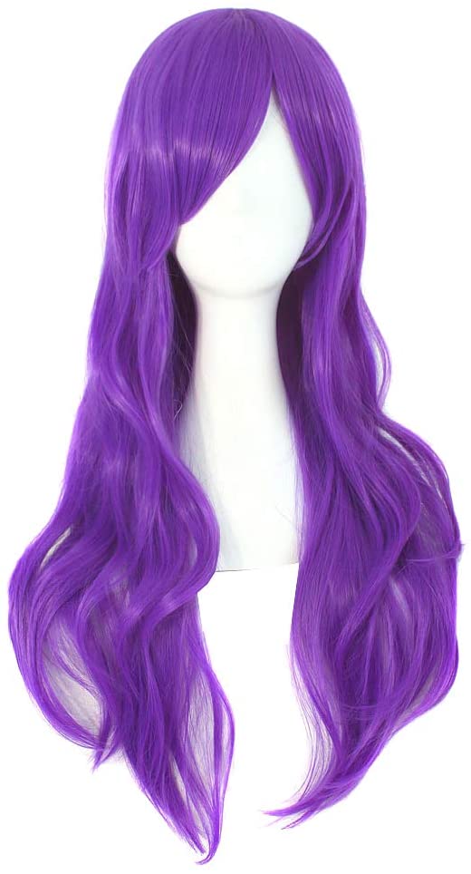 MapofBeauty 28" 70cm Long Curly Hair Ends Costume Cosplay Wig (Purple), 28 inch (Pack of 1)