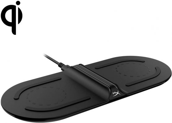 HyperX HX-CPBS-G ChargePlay Base - Qi-Certified Wireless Charger, Dual Pad, Charge up to two devices, Up to 10W Charging, Battery Indicator, Compatible with Qi-Enabled Devices (UK plug)