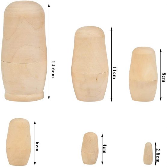 FOCCTS Wooden Nesting Dolls, Unpainted Russian Dolls, Set of 6 Russian Matryoshka Stacking Dolls Kids Toy Gift Decorations - Image 2