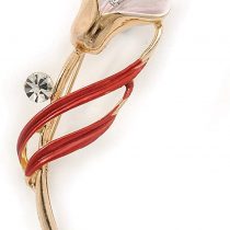 Avalaya Delicate Pink/Coral Crystal Calla Lily Brooch in Gold Plating - 55mm L