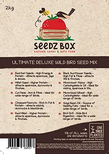 Bird Food Seed Feed Mix For Small Wild Garden Birds 1.8kg, SeedzBox Deluxe Grain & Nut Blend - Image 2