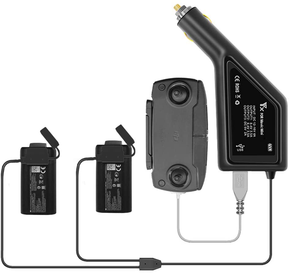 Onewer Car Charger for DJI Mavic Mini Drone (not for mini 2/3/4), Charging Adapter for 2 Flight Batteries + 1 Remote Controller (Black)