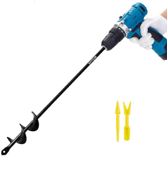 Garden Planter Bulb Auger Drill Bit Garden Cultivator Hand Drill Digger Auger Rust-Proof Rapid Planter, Bulb Plant Auger, Umbrella Post Hole Digger for Hex Drive Drill