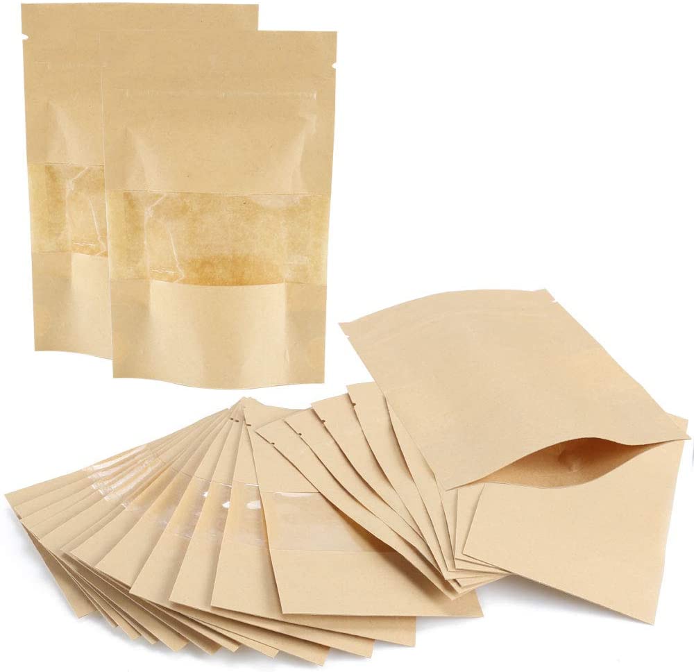 Ailanda 50pcs Kraft Paper Bags Self Sealing Stand Up Pouch Kraft Zip