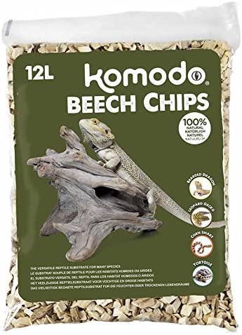 Komodo Beech Chips Fine Substrate for Reptile Cage Vivarium Habitat Natural Non Toxic Durable Long Lasting Moisture Control Bedding