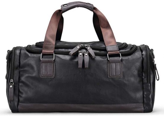 OCCIENTEC Sports Gym Bag PU Leather Mens Holdalls Travel Bag Weekend Overnight Bags for Men and Women (Black-20L) - Image 3