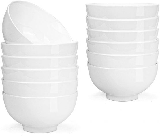 Lawei 12 Pcs Porcelain Small Bowls Round Bowls Ceramic Dish for Dessert Ice Cream Salad Fruit - 300 ml