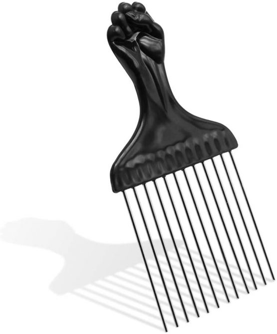 Afro Pick Magic Hair Coils Tool, Square Afro Pick with Natural Metal African Black Fist Comb