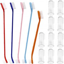 SourceTon Set of 15, Pet Toothbrush Set, 5 Dual Headed Toothbrush Dog Toothbrush and 10 Finger Toothbrush, for Dental Care of Dog & Cat
