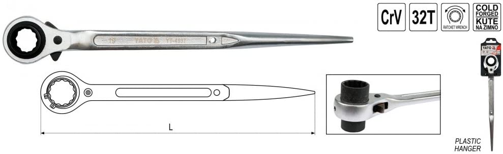 Yato yt-4937 - Double Ratchet 19 x 22 mm, Chrome