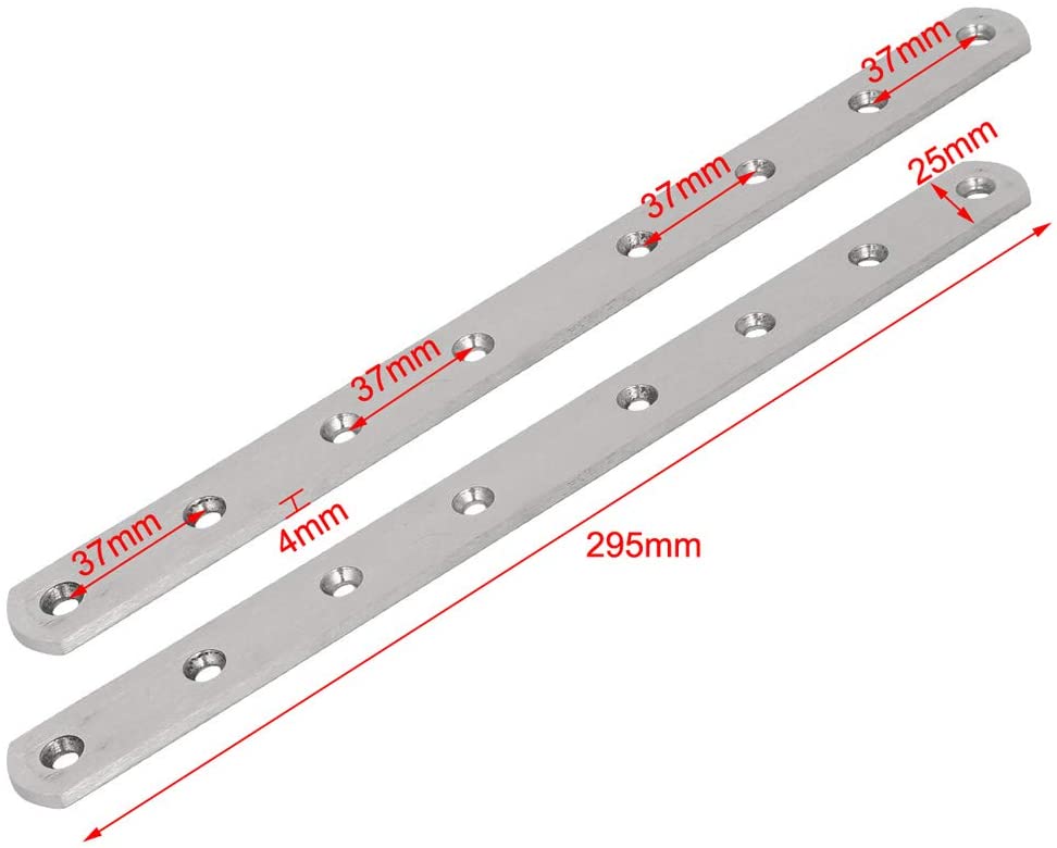 sourcing map 295mmx25mmx4mm Stainless Steel Straight Flat Fixing Mending Plates Brackets 2pcs, Silver, 295mm x 25mm x 4mm,2 pcs - Image 3