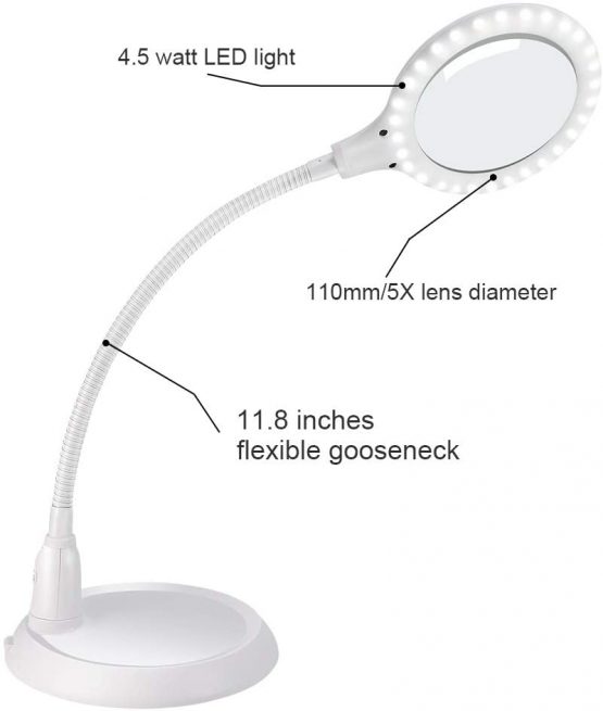 Dimmable Magnifying Lamp,5X Large Hands Free Magnifying Glass with Light and Stand for Reading Workbench Artist Hobbies - Image 2