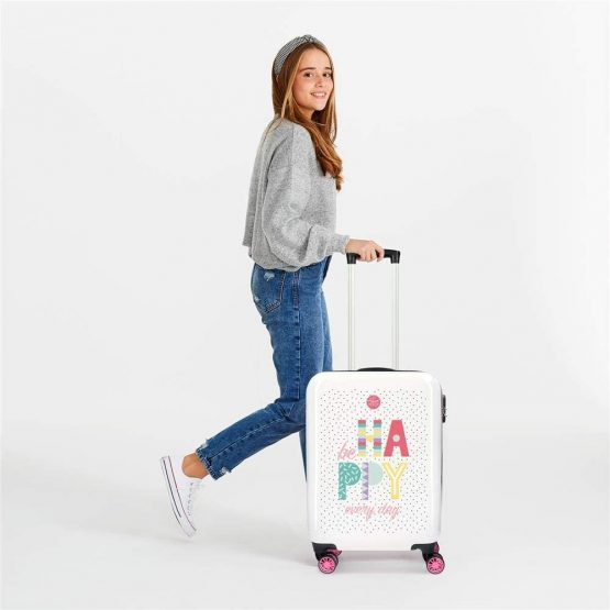 Enso Be Happy Pink Cabin Suitcase 38 x 55 x 20 cm Rigid ABS Combination Lock 34 Litre 2.6 kg 4 Double Wheels Hand Luggage - Image 2