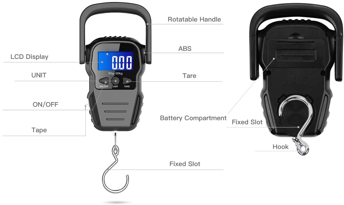Digital Fish Scale, Luggage Scale, Weight Hanging Hook Scale,110lb/50KG-Backlit LCD Display,Waterproof Bag - Image 4