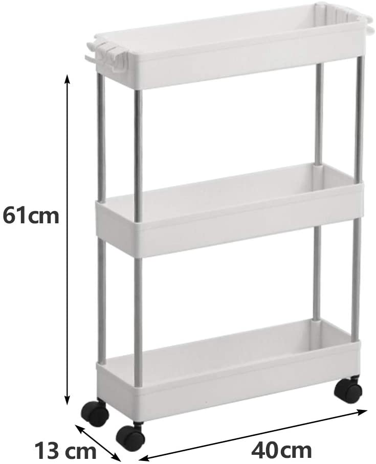 SPACEKEEPER 3 Tier Slim Storage Cart Mobile Shelving Unit Organizer Slide  Out Storage Rolling Utility Cart Tower Rack for Kitchen Bathroom Laundry  Narrow Places, Plastic & Stainless Steel, White 