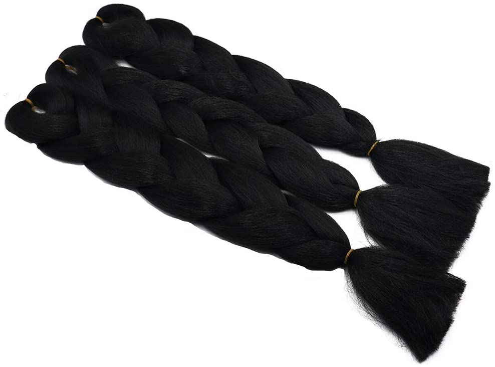 24" Braiding Hair Extension Jumbo Braids Synthetic 3bundles/pack Crochet Hair Afro Box Braid Heat Resistent (Black) - Image 3