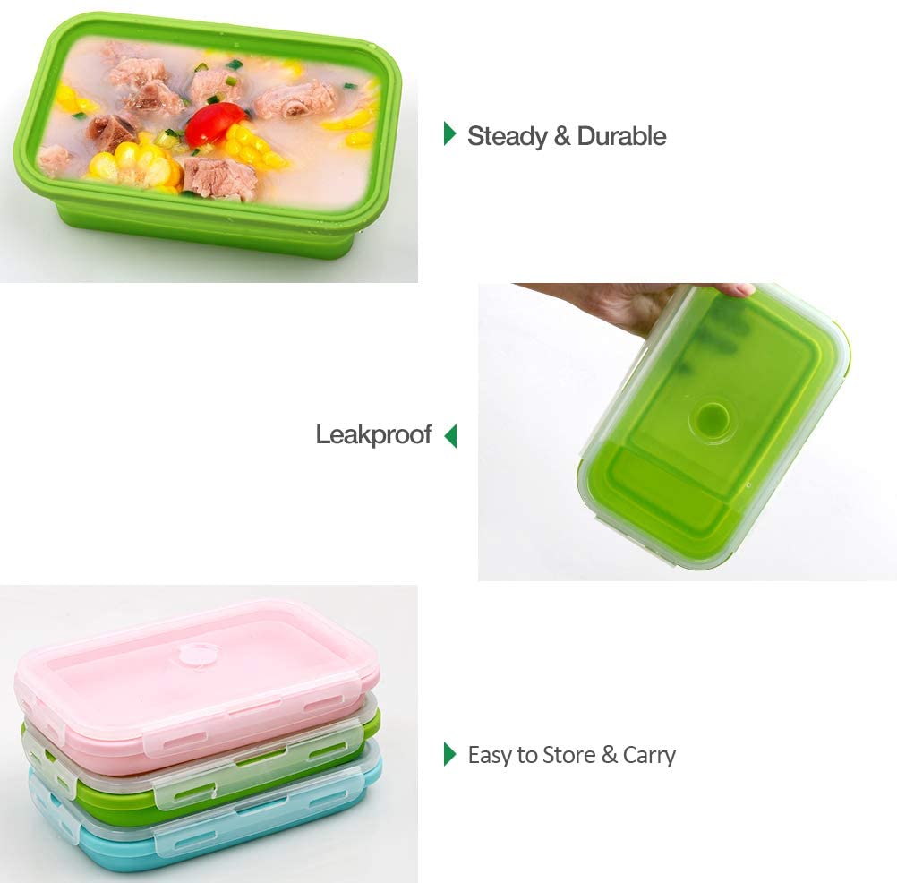 Alimat PluS Silicone Food Storage Containers with Lids, 3 Pack Set 1200ml Collapsible Meal Prep Lunch Containers, Microwave - Image 4