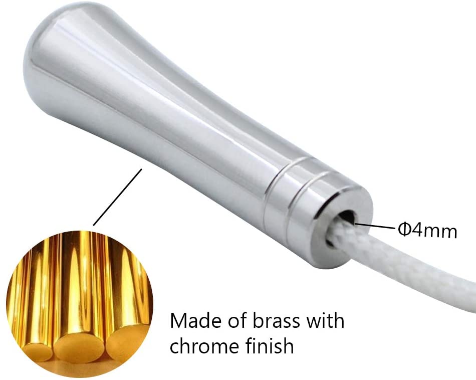 LumenTY Pull Cord Chrome Light Pull Light Pull Cord Extension150cm Blind Cord Pull Handle Brass Cord Weight Pull Light Switch Pull Cord for Ceiling Fans/Pull Blinds/Bathroom Light -2 Pack - Image 2