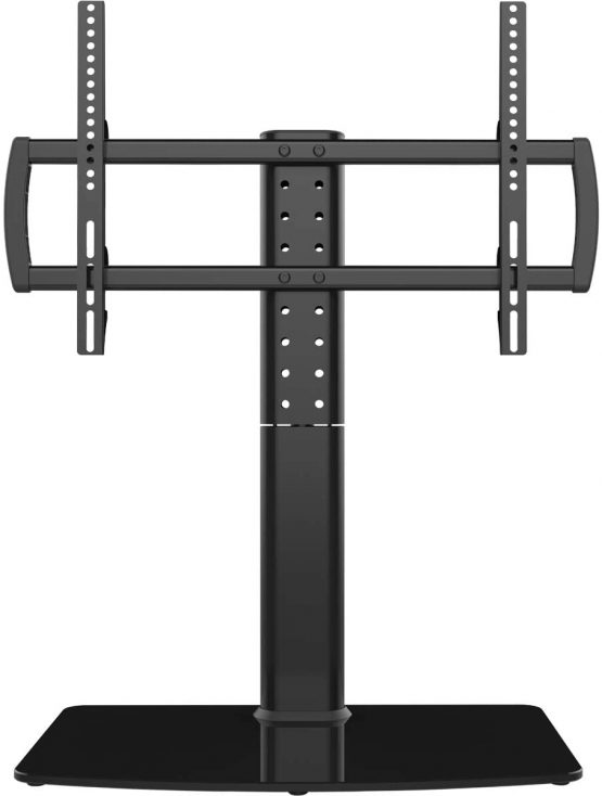 Universal Swivel TV Stand/Base Table Top TV Stand 40 to 86 inch TVs 110 Degree Swivel, 5 Level Height Adjustable, Heavy Duty Tempered Glass Base, Holds up to 66kgs Screens, HT04B-003P