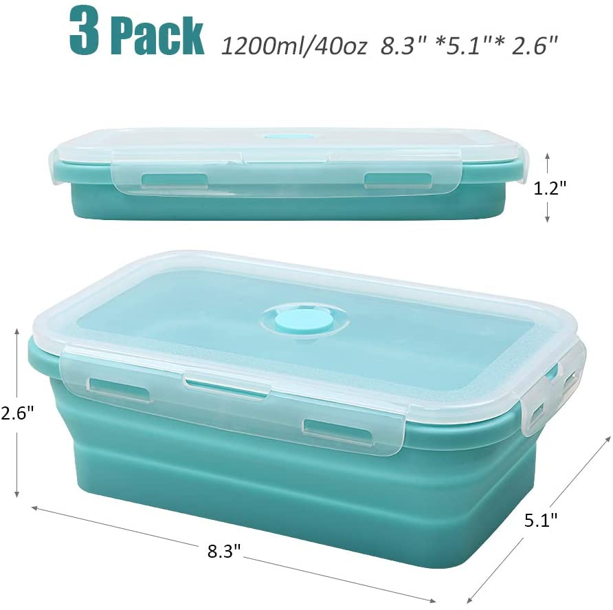 Alimat PluS Silicone Food Storage Containers with Lids, 3 Pack Set 1200ml Collapsible Meal Prep Lunch Containers, Microwave - Image 2
