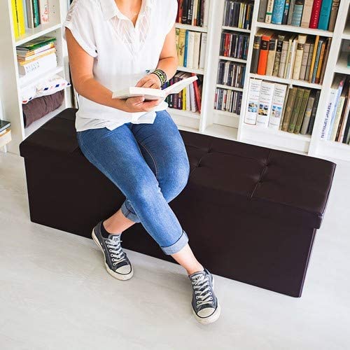 Relaxdays Folding Storage Ottoman XL, 38 x 114 x 38 cm Sturdy Seat with Bench, Faux Leather, with Removable Lid, Brown - Image 2