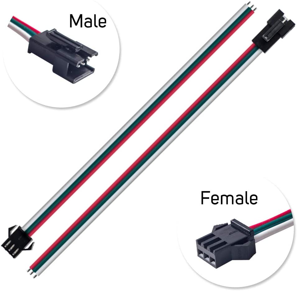 BTF-LIGHTING JST SM 3 Pin Connectors for WS2812B WS2811 WS2812 LED Strip Female Male 15cm 20awg Wire 20pairs - Image 3