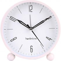 LA HAUTE 4" Round Silent Alarm Clock Non Ticking Bedside/Desk Alarm Clock Battery Powered Travel Clock with Nightlight (Beige)