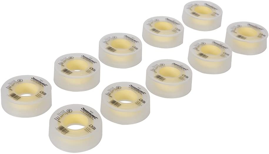 Silverline Tools 468645 Yellow PTFE Gas Thread Seal Tape - Silver (Pack of 10), 12mm x 5m