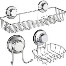 iPEGTOP Bathroom Shower Caddy Basket, Shower Shelf & Soap Dish Holder & Bath Hanging Hook Set for Sponge Shampoo Shower Organizer Storage, Rustproof Stainless Steel, No Drilling Suction Cup - 3 Pack