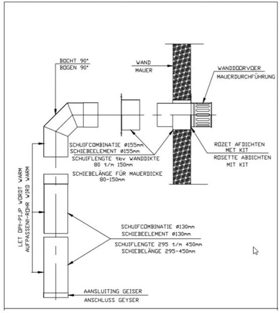 Thermo Products WDV130 Stainless Steel Evacuation Set with Wall Bushing 130 mm Connection, fits The TTulpe Indoor B-14 THEFLU005 - Image 3
